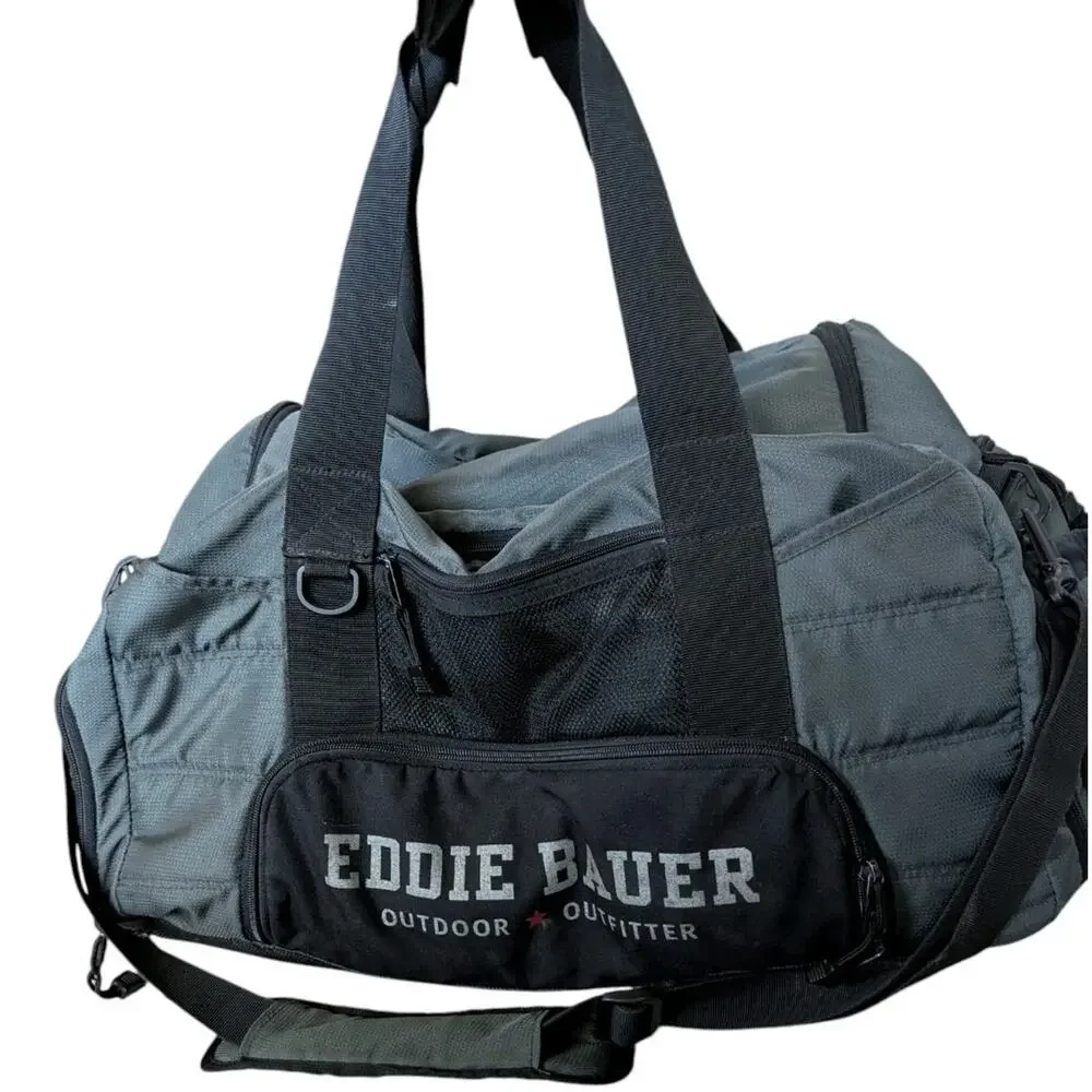 Vtg 90s Eddie Bauer Outdoor Outfitter Duffle Bag Travel Gym Shoulder Gray Black